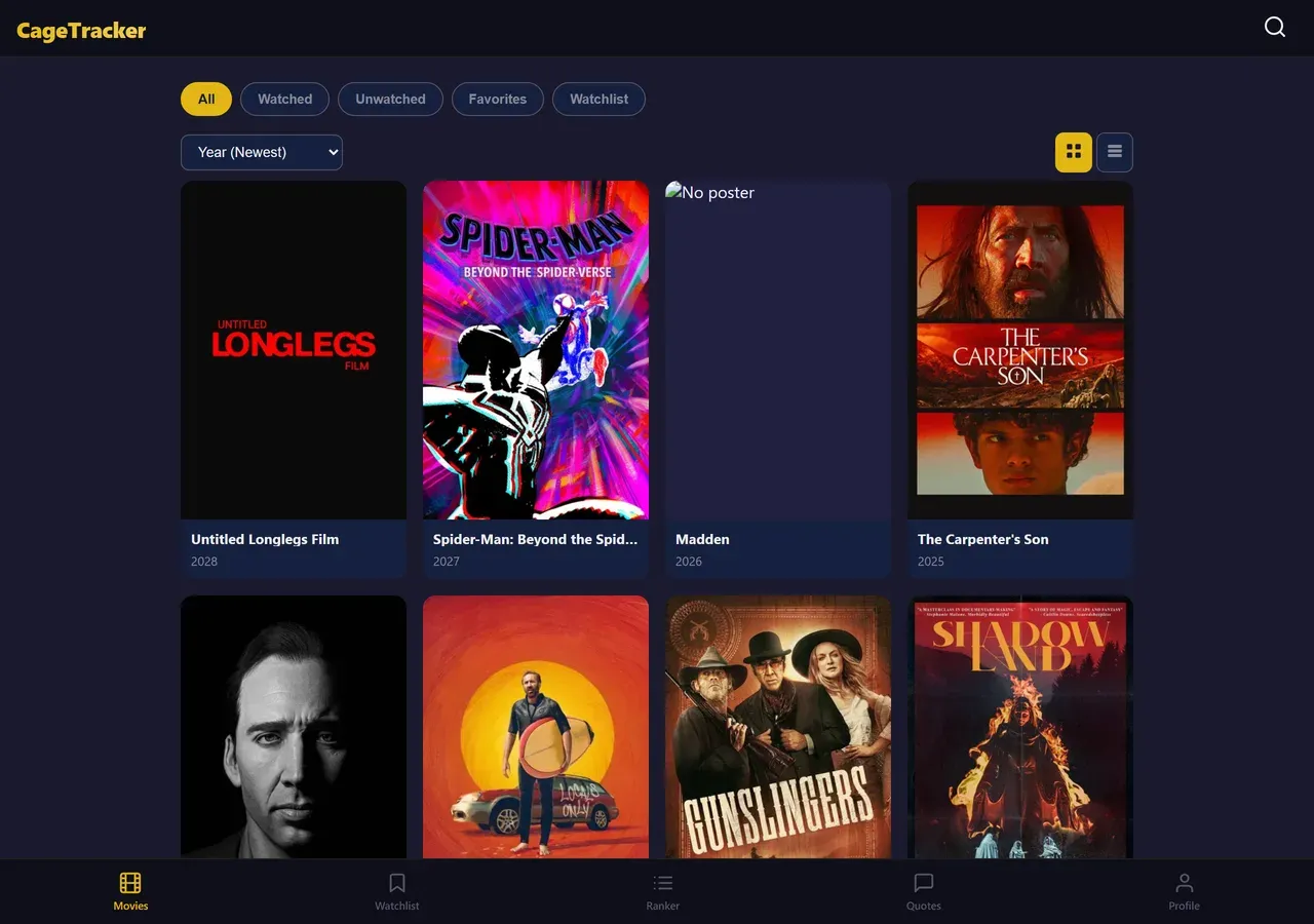 Cage Tracker - Movies
