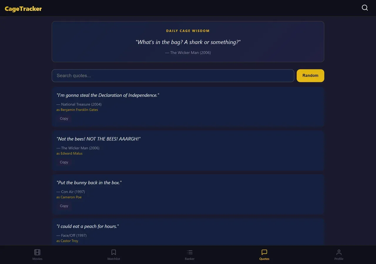Cage Tracker - Quotes